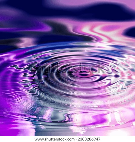 Closeup of purple psychedelic water ripple with vibrant oil, gasoline or petroleum pattern. Texture detail of fresh, colourful effect from raindrop, puddle splash or hypnotic view of liquid in motion