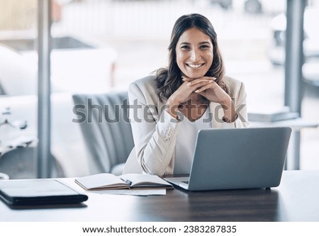 Attorney, portrait and laptop in office consulting, legal planning or policy review feedback in corporate law firm. Smile, happy and lawyer woman on technology in case research or schedule management