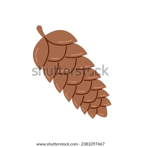 Fir cone. Fruit of conifer tree. Forest botanical element. Flat vector illustration isolated on white background.