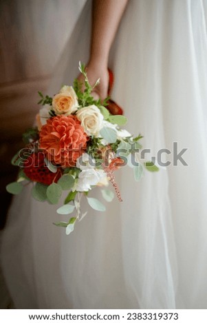 Beautiful wedding bridal bouquet. She said yes. Royalty-Free Stock Photo #2383319373