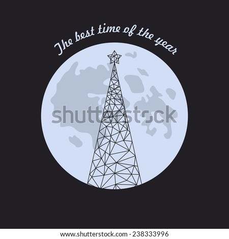 Vector geometric triangle christmas tree on moon backgrounds with quote. The best time of the year