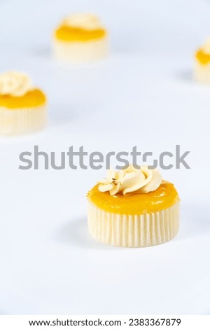 cupcake with cream on white background. copy space for text