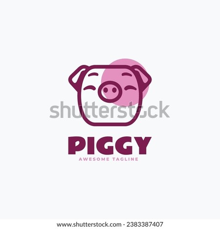 Vector Logo Illustration Piggy Line Art Style.