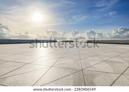 Empty square floor and sky clouds with sun nature background Royalty-Free Stock Photo #2383406549
