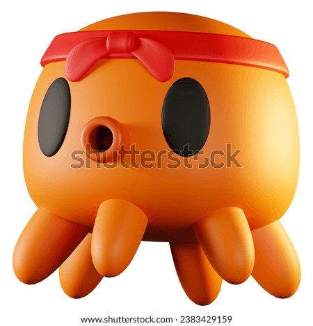 Cartoon cute sea animal octopus with red head band 3D modeling character illustration
