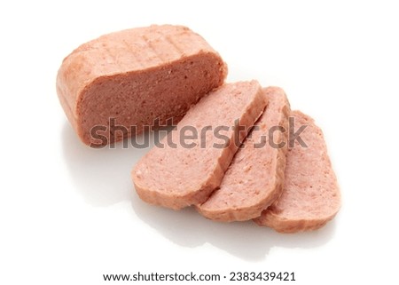 Canned luncheon meat on a white background Royalty-Free Stock Photo #2383439421