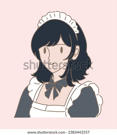 Woman wearing maid costume for cosplay event, working at maid cafe. Hand drawn flat cartoon character vector illustration. Royalty-Free Stock Photo #2383442557