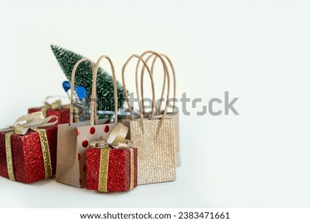 Christmas gifts and packages on white background. holiday shopping, New Year's sale.
