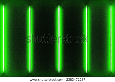 Five green neon bulbs on black LCD screen, Abstract LCD screen. free space for design.