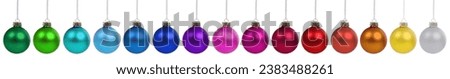 Christmas balls baubles banner ornament colorful decoration in a row isolated on a white background
