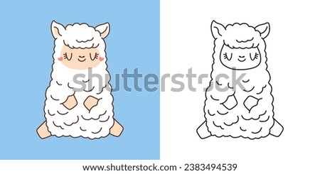 Cute Isolated Alpaca Illustration and For Coloring Page. Cartoon Clip Art Lama. Cartoon Vector Illustration of Kawaii Animal for Stickers, Prints for Clothes, Baby Shower. 