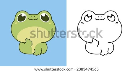 Vector Froggy Multicolored and Black and White. Beautiful Clip Art Animal. Cartoon Vector Illustration of Kawaii Amphibian for Stickers, Prints for Clothes, Baby Shower. 