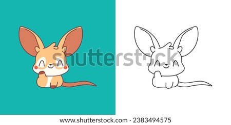 Kawaii Baby Kangaroo for Coloring Page and Illustration. Adorable Clip Art Baby Marsupial Animal. Cute Vector Illustration of a Kawaii Baby Animal for Stickers, Prints for Clothes, Baby Shower. 