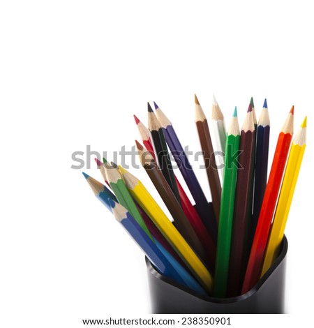 colored pencils isolated on white background close up