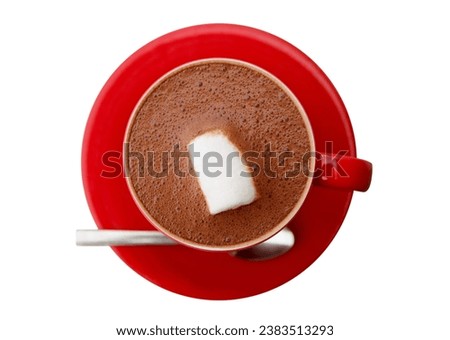 Mouthwatering Hot Chocolate with a Marshmallow Candy Isolated on white background