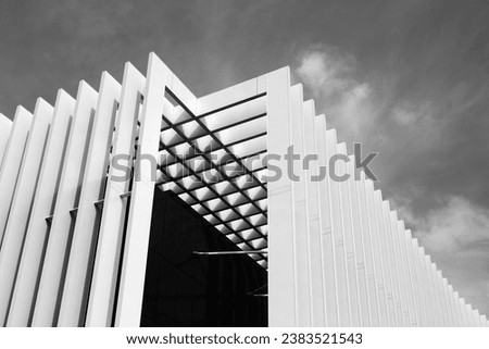 Architectural detail from the  modernist, brutalist and eclectic Tel Aviv architecture Royalty-Free Stock Photo #2383521543