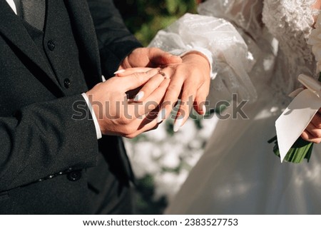 newlyweds exchange rings, wedding ceremony. High quality photo