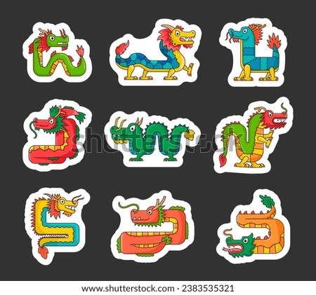Traditional Japanese dragon. Sticker Bookmark. Eastern mythological creature. Collection of design elements.