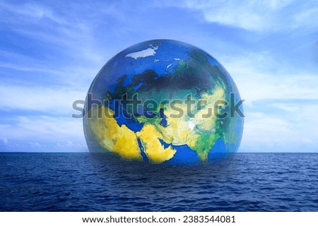 Meaningful pictures The world is submerged under the sea. Concepts of disasters, floods and water treatment. Prevent global warming