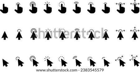 Computer mouse click cursor black arrow icons set. Cursor icon. Vector illustration. Mouse click cursor collection.