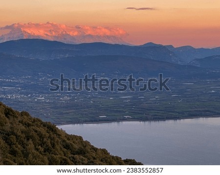 Ioannina - view of Pamvotida Lake and mounainous background from Lingiades, Epirus Greece