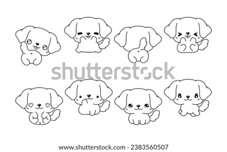 Set of Kawaii Isolated Labrador Retriever Dog Coloring Page. Collection of Cute Vector Cartoon Dog Outline for Stickers, Baby Shower, Coloring Book, Prints for Clothes