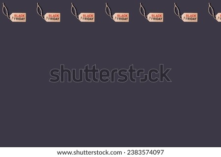 Pattern of brown cardboard tags with string, on black background with red and black letters that say: 'Black Friday', on top. Offers, promotion, cheap prices, sales and consumerism.