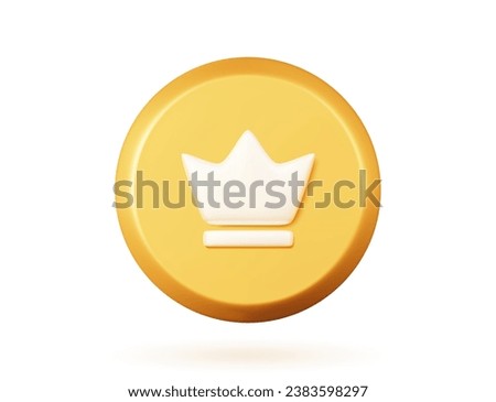 3D golden crown button. Vector illustration of a gold object on a white isolated background. Music and video player icon. 3D render.