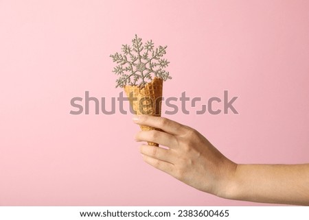 Ice cream cone with a decorative snowflake
