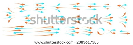 Red and blue arrows showing heat and cold. Arrow showing air flow circulation or recuperation Royalty-Free Stock Photo #2383617385
