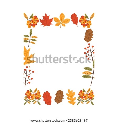 Autumn card. Fall season cozy poster. Autumn thanksgiving seasonal banner with chestnut leaves, red maple leaves. Stock design