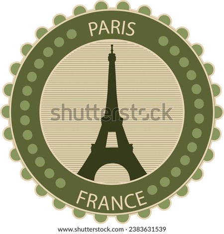 Flat colorful detailed seal (stamp) with EIFFEL TOWER famous landmark and symbol of the French city of PARIS, FRANCE
