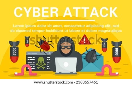 Hacker cyber attack concept banner. Flat illustration of hacker cyber attack  concept banner for web design