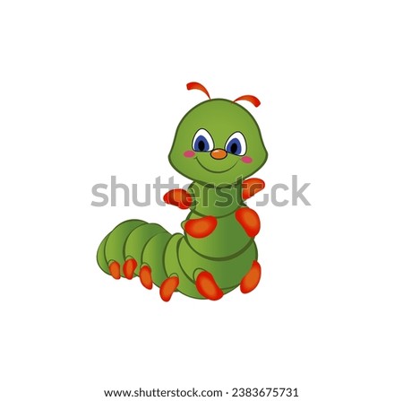 Vector illustration of a green cartoon caterpillar with a smile