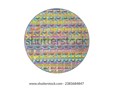 colorful Semiconductor wafer disk made of silicon isolated on white background Royalty-Free Stock Photo #2383684847
