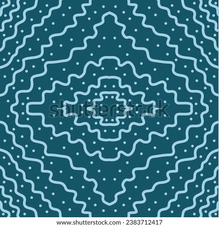Vector geometric pattern in the form of dots and wavy lines on a blue background