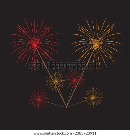 set of various fireworks with brightly shining sparks. Colorful pyrotechnics show. Realistic fireworks celebration isolated vector illustration. Beautiful light performance in night sky