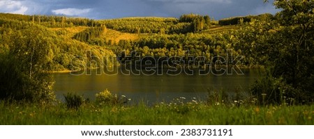 the german obernau dam in the siegerland panorama Royalty-Free Stock Photo #2383731191