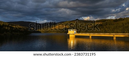the german obernau dam in the siegerland panorama Royalty-Free Stock Photo #2383731195