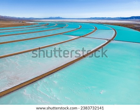 Aerial view of lithium fields or evaporation ponds in the highlands of northern Argentina, South America - a surreal, colorful landscape where batteries are born