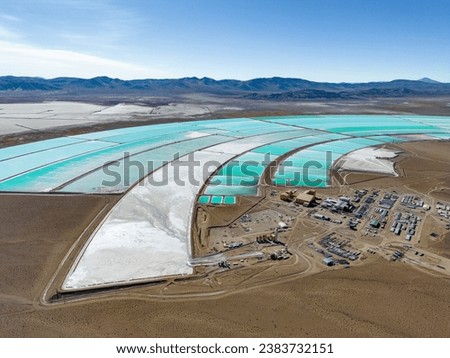 Aerial view of lithium fields or evaporation ponds in the highlands of northern Argentina, South America - a surreal, colorful landscape where batteries are born Royalty-Free Stock Photo #2383732151