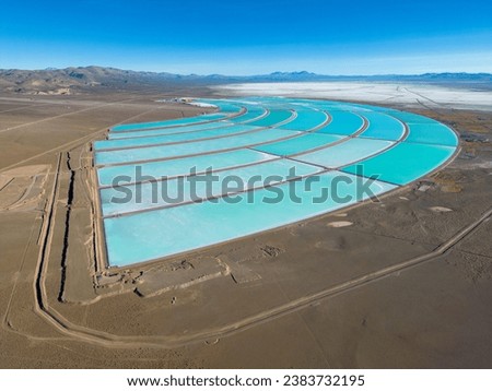 Aerial view of lithium fields or evaporation ponds in the highlands of northern Argentina, South America - a surreal, colorful landscape where batteries are born Royalty-Free Stock Photo #2383732195