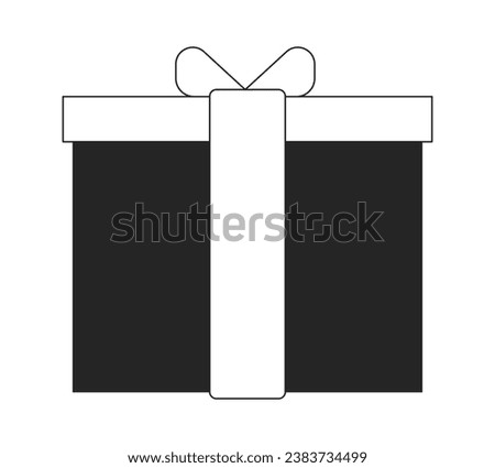 Gift box with ribbon flat monochrome isolated vector object. Special offer. Editable black and white line art drawing. Simple outline spot illustration for web graphic design