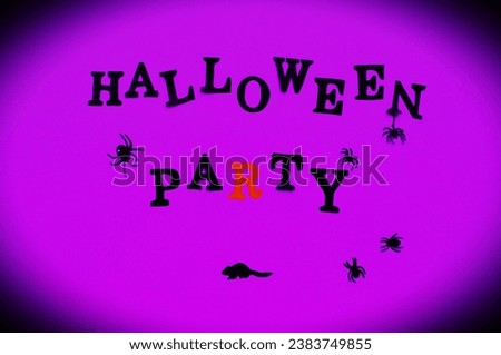 spiders between halloween party write on the purple background 