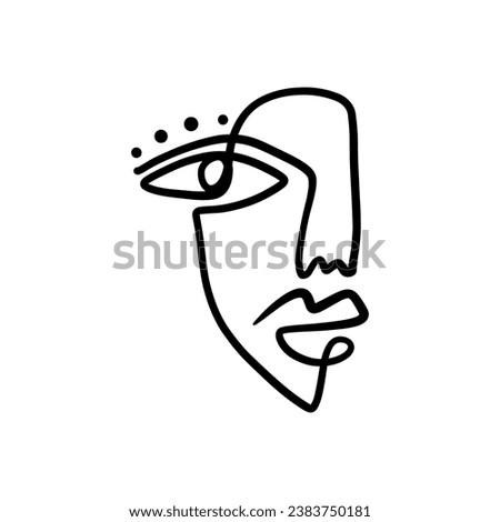One line minimalistic brush grunge abstract face. Vector illustration. Modern contemporary art, trendy continuous drawing. Cubism artistic linear portrait. Simple minimal beauty logo or label