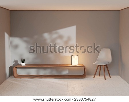 Room interior with furniture with lamp and a white chair Royalty-Free Stock Photo #2383754827