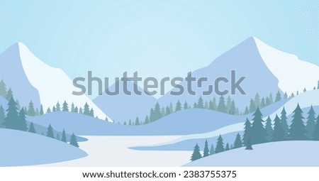 Winter morning mountains. Winter landscape. Vector illustration.