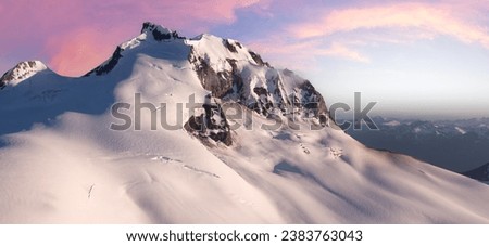 Canadian Mountain Landscape. Aerial Panoramic View. Sunny Sunset. Near Vancouver, British Columbia, Canada.