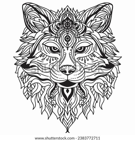 Line drawing of a Wolf head illustration, tatto silhuette