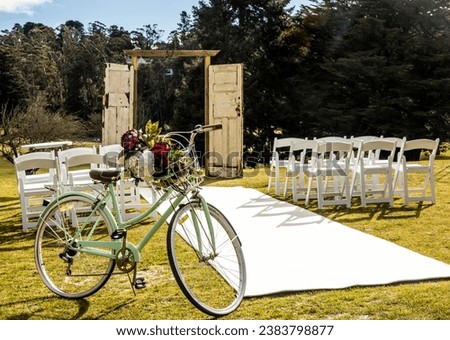 wedding photos with arbors red carpet flowers glassware plates chairs wishing well ladders candles tables   
